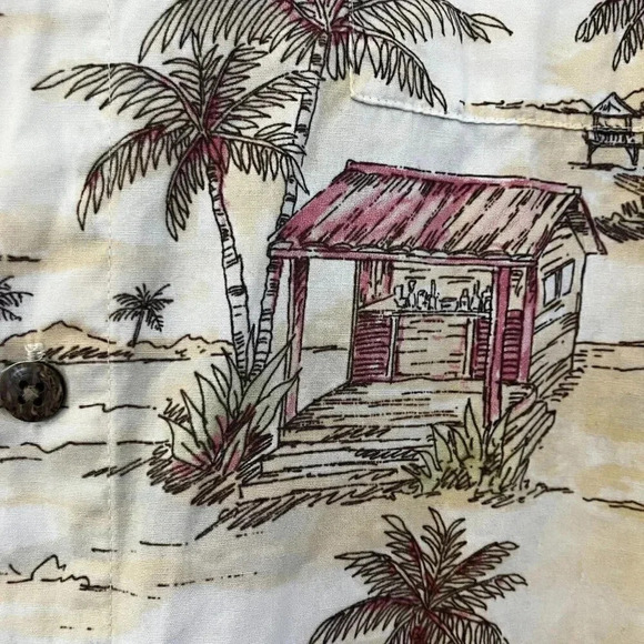 Moda Campia Moda Mens Vintage 90s Hawaiian Tiki Hut Shirt Size XL Beige SP EXC - Picture 3 of 11